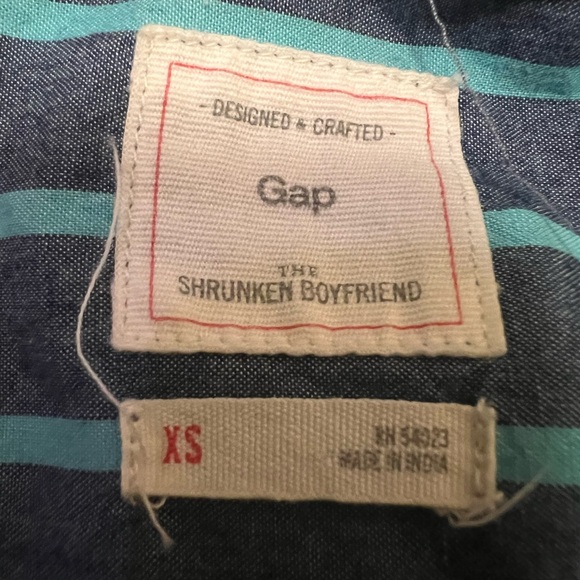 Gap Shrunken Boyfriend Shirt - Denim Blue with Teal Stripes - Size XS - Picture 2 of 10
